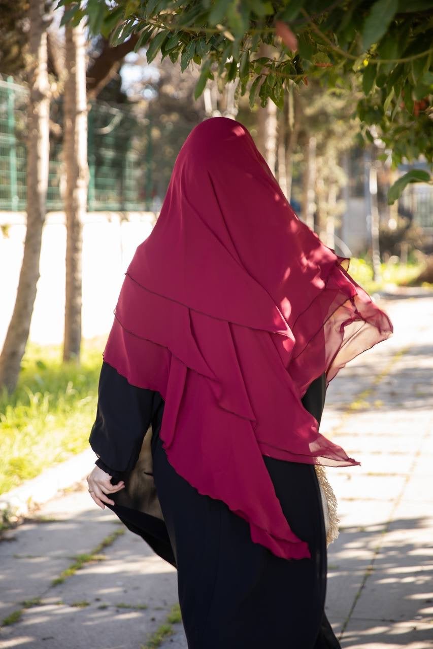 خمار لاڤيا شيفون ثلاثة طبقات طويل لون خمري - Lavia