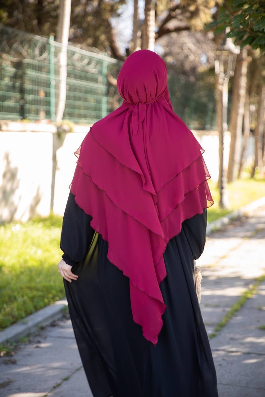 خمار لاڤيا شيفون ثلاثة طبقات طويل لون خمري - Lavia