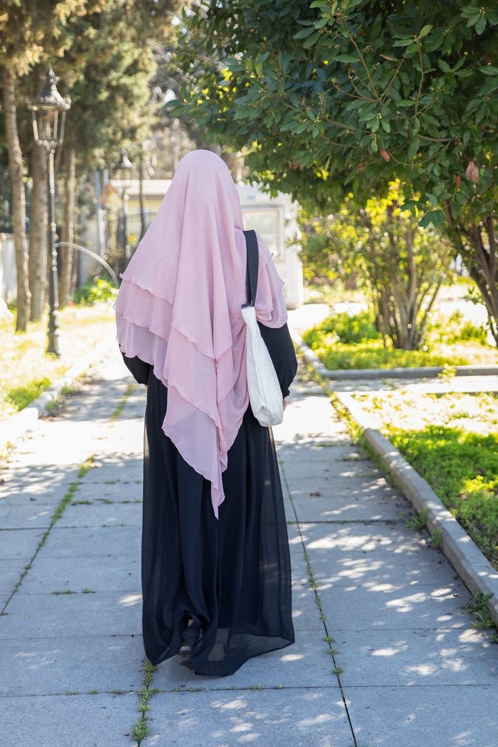 خمار لاڤيا شيفون ثلاثة طبقات طويل لون وردي فاتح (باستيل) - Lavia