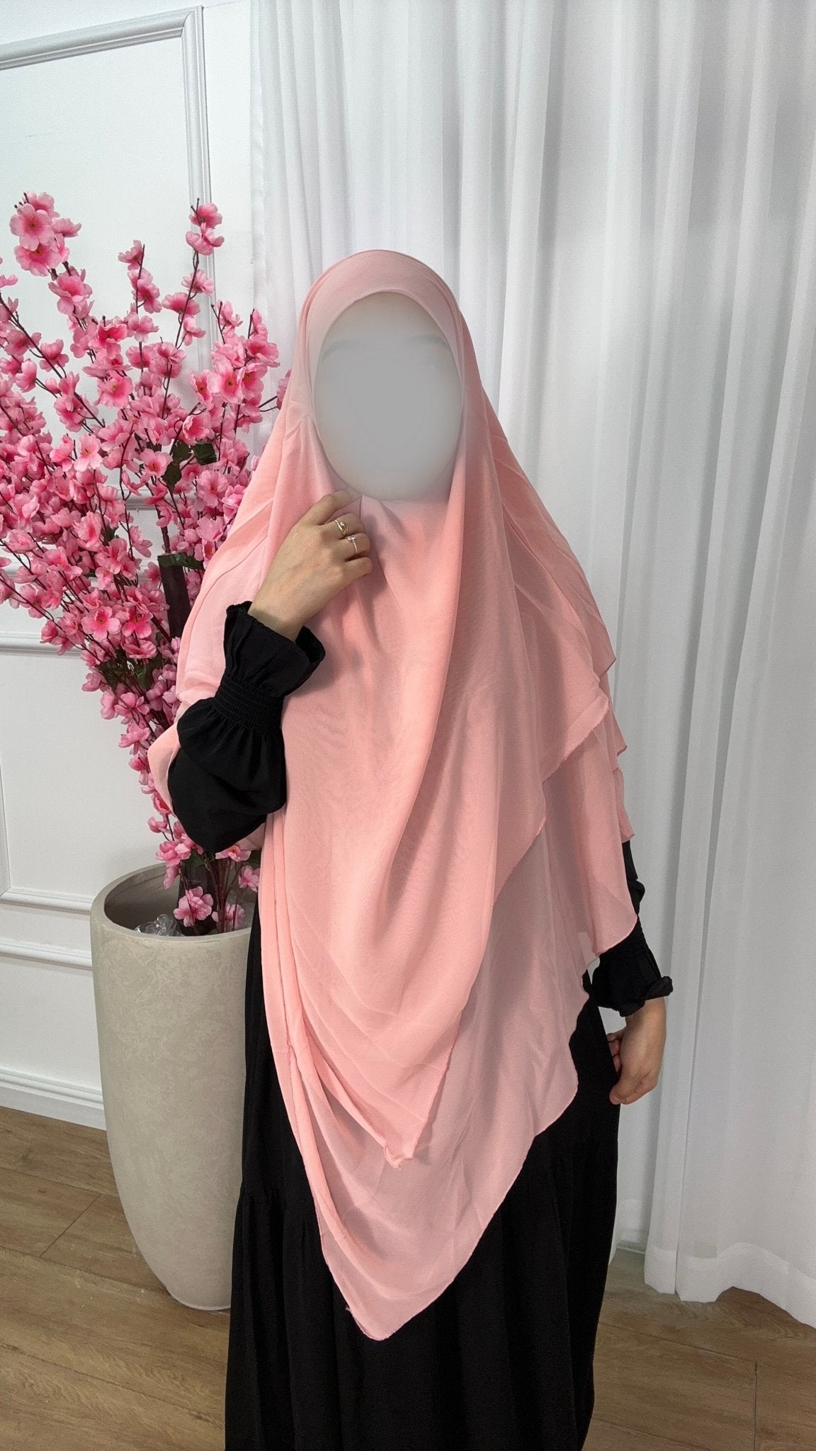 خمار لاڤيا شيفون ثلاثة طبقات طويل لون سلمون بينك - Lavia