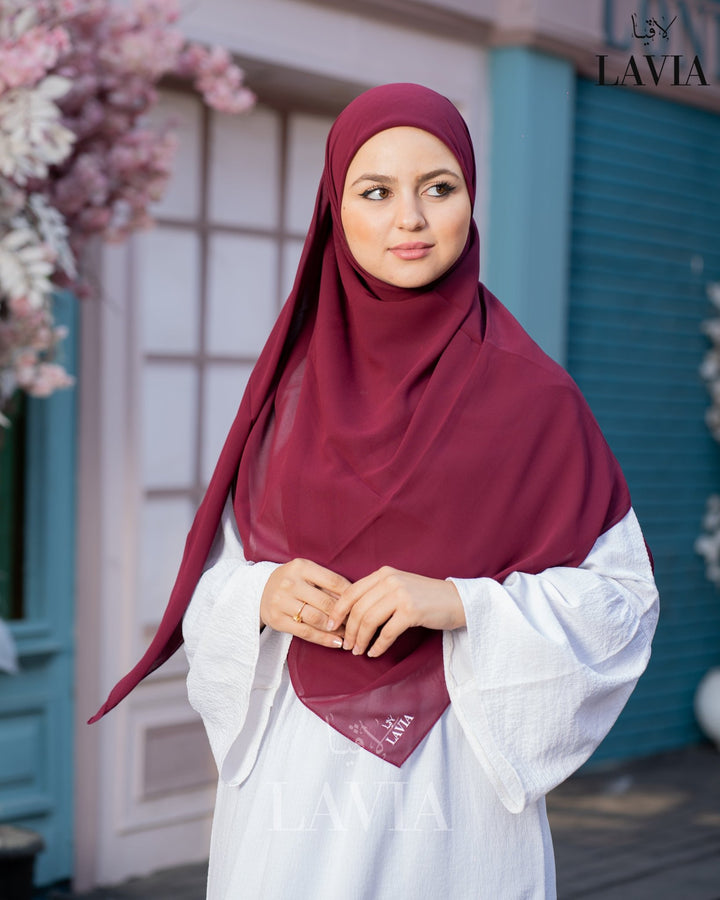 خمار ماليزي ناعم قماش جورجيت لون عنّابي - Lavia