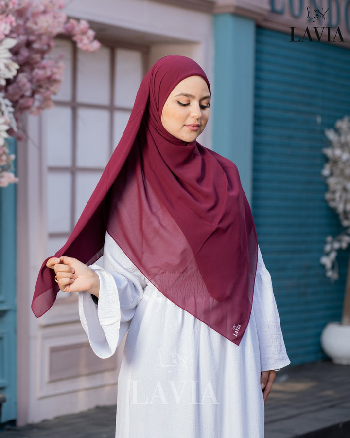 خمار ماليزي ناعم قماش جورجيت لون عنّابي - Lavia