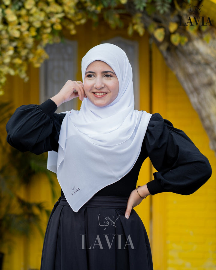 خمار ماليزي ناعم قماش جورجيت لون أبيض نقي - Lavia