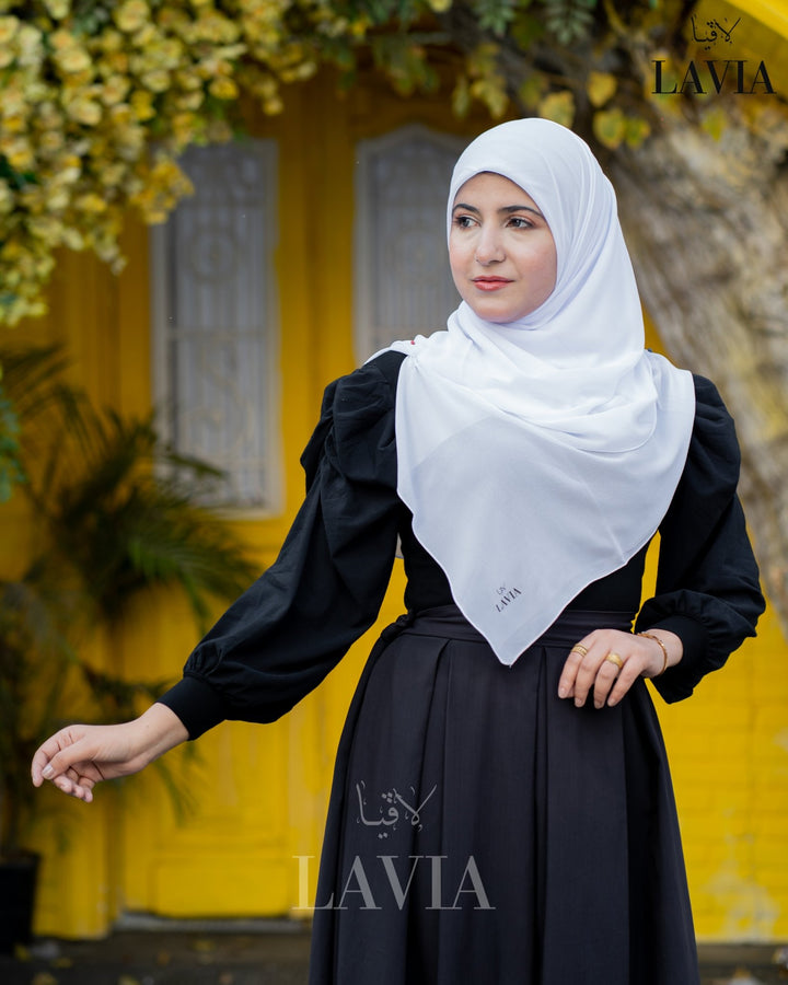 خمار ماليزي ناعم قماش جورجيت لون أبيض نقي - Lavia