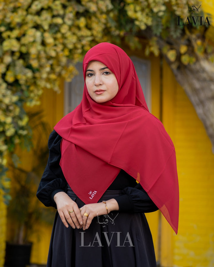 خمار ماليزي ناعم قماش جورجيت لون احمر - Lavia