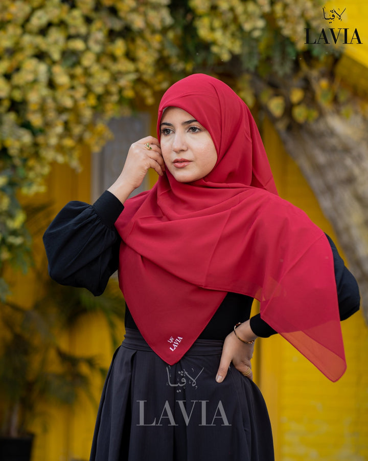 خمار ماليزي ناعم قماش جورجيت لون احمر - Lavia