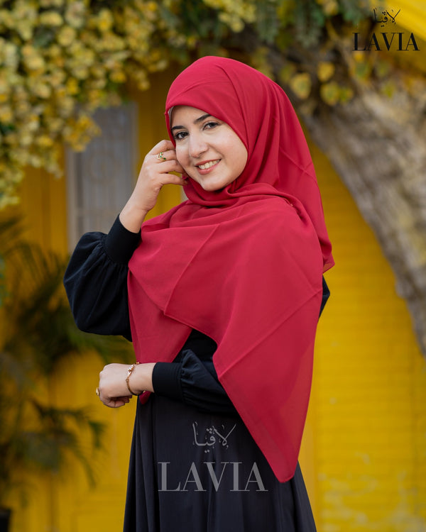خمار ماليزي ناعم قماش جورجيت لون احمر - Lavia