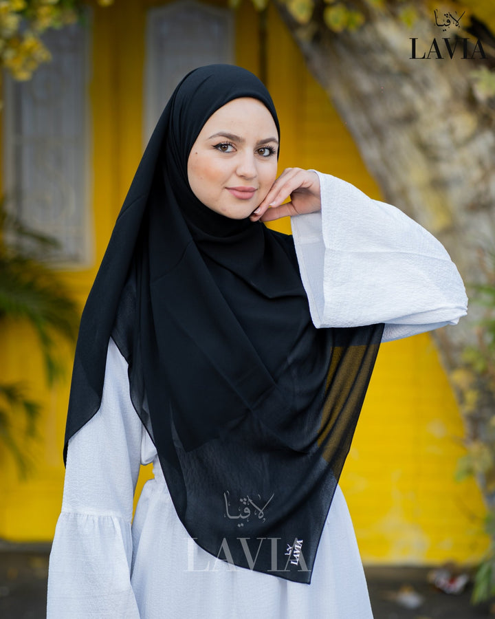 خمار ماليزي ناعم قماش جورجيت لون اسود - Lavia