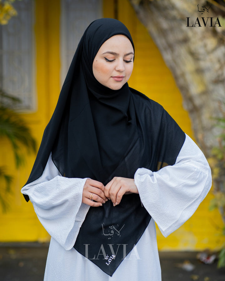 خمار ماليزي ناعم قماش جورجيت لون اسود - Lavia