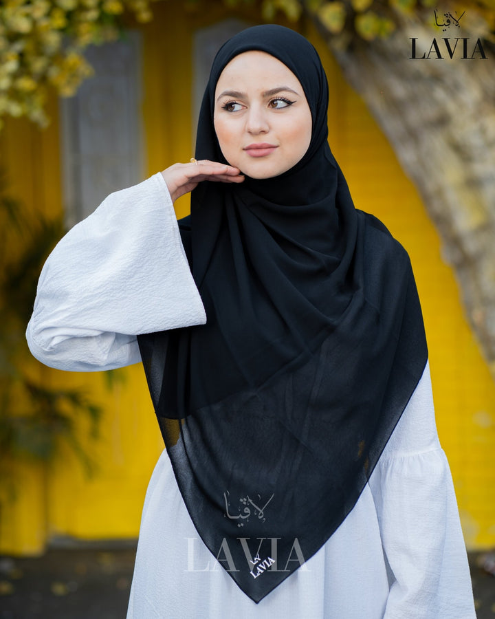 خمار ماليزي ناعم قماش جورجيت لون اسود - Lavia