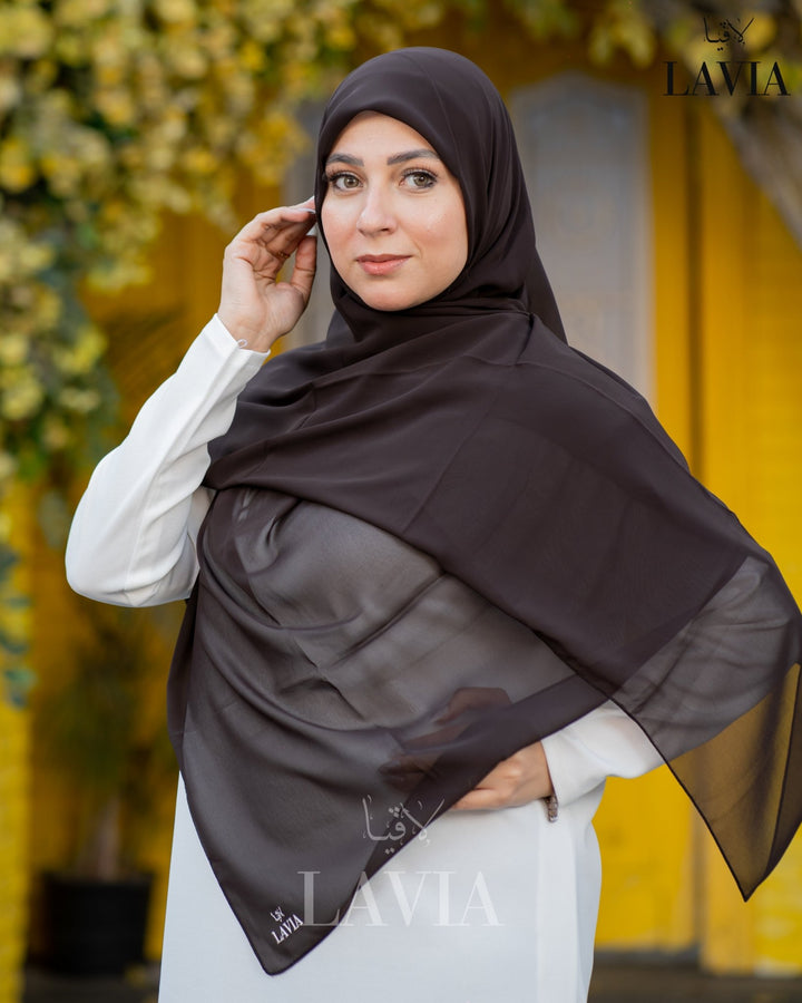 خمار ماليزي ناعم قماش جورجيت لون بني غامق - Lavia