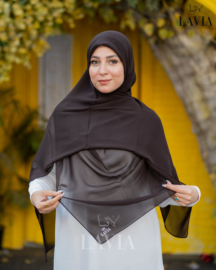 خمار ماليزي ناعم قماش جورجيت لون بني غامق - Lavia
