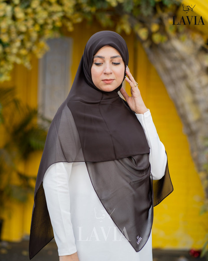 خمار ماليزي ناعم قماش جورجيت لون بني غامق - Lavia
