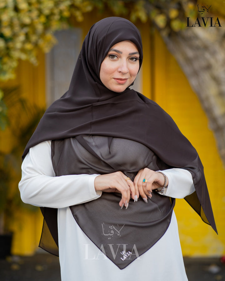 خمار ماليزي ناعم قماش جورجيت لون بني غامق - Lavia