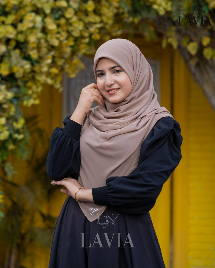 خمار ماليزي ناعم قماش جورجيت لون بيج غامق - Lavia