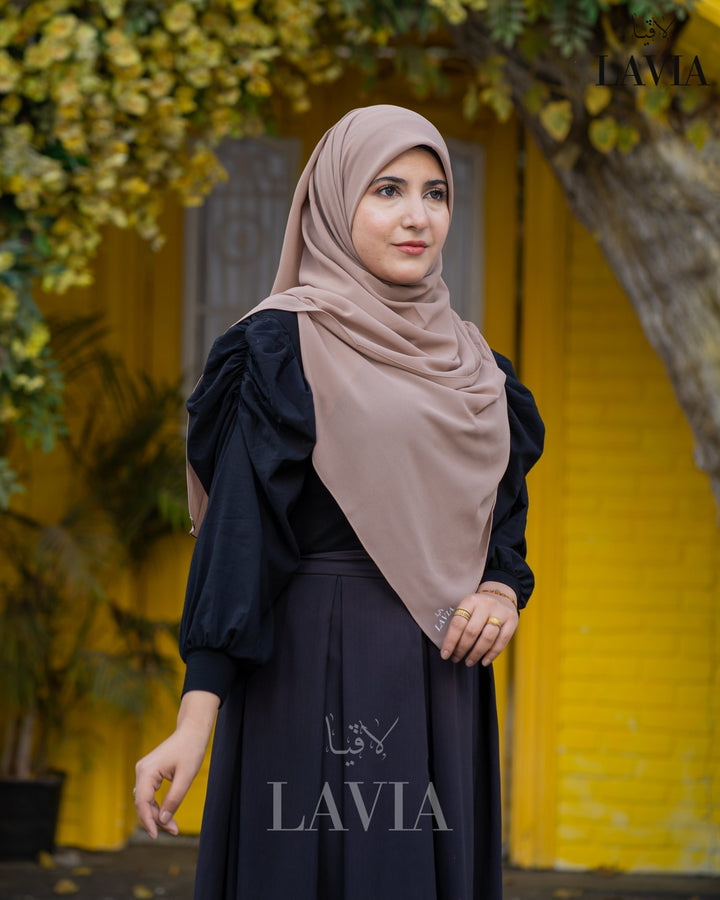 خمار ماليزي ناعم قماش جورجيت لون بيج غامق - Lavia