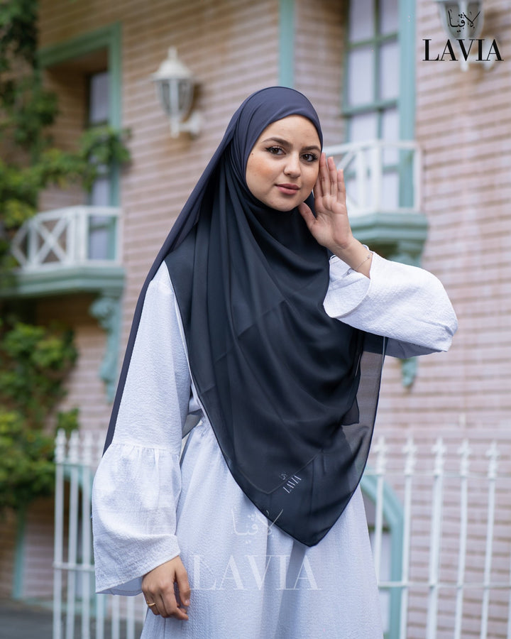 خمار ماليزي ناعم قماش جورجيت لون كحلي - Lavia