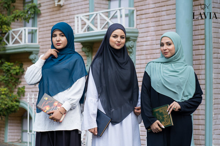 خمار ماليزي ناعم قماش جورجيت لون كحلي - Lavia