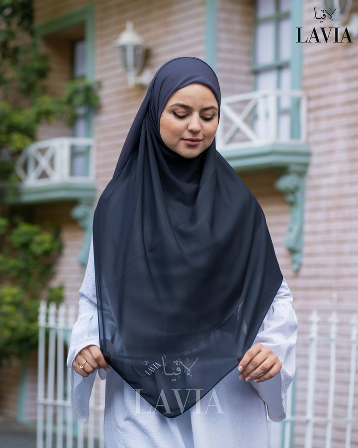 خمار ماليزي ناعم قماش جورجيت لون كحلي - Lavia