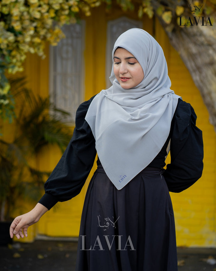 خمار ماليزي ناعم قماش جورجيت لون رمادي - Lavia
