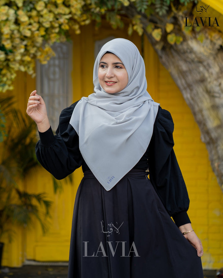 خمار ماليزي ناعم قماش جورجيت لون رمادي - Lavia