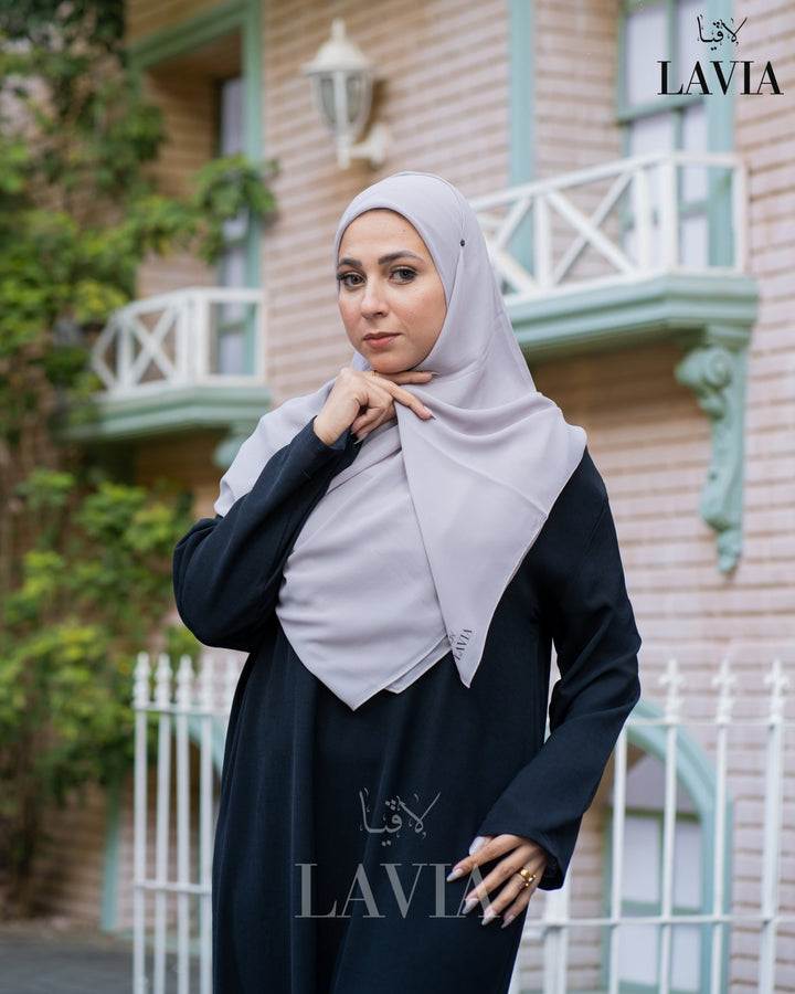 خمار ماليزي ناعم قماش جورجيت لون رمادي فاتح - Lavia
