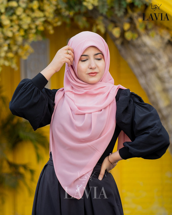 خمار ماليزي ناعم قماش جورجيت لون زهري - Lavia