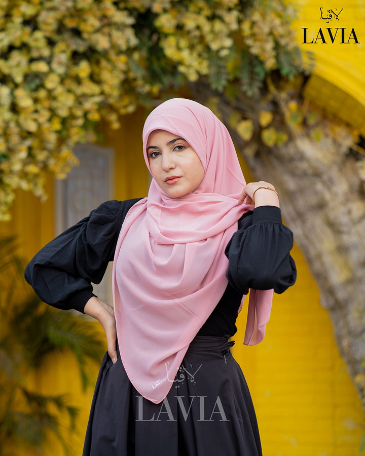 خمار ماليزي ناعم قماش جورجيت لون زهري - Lavia