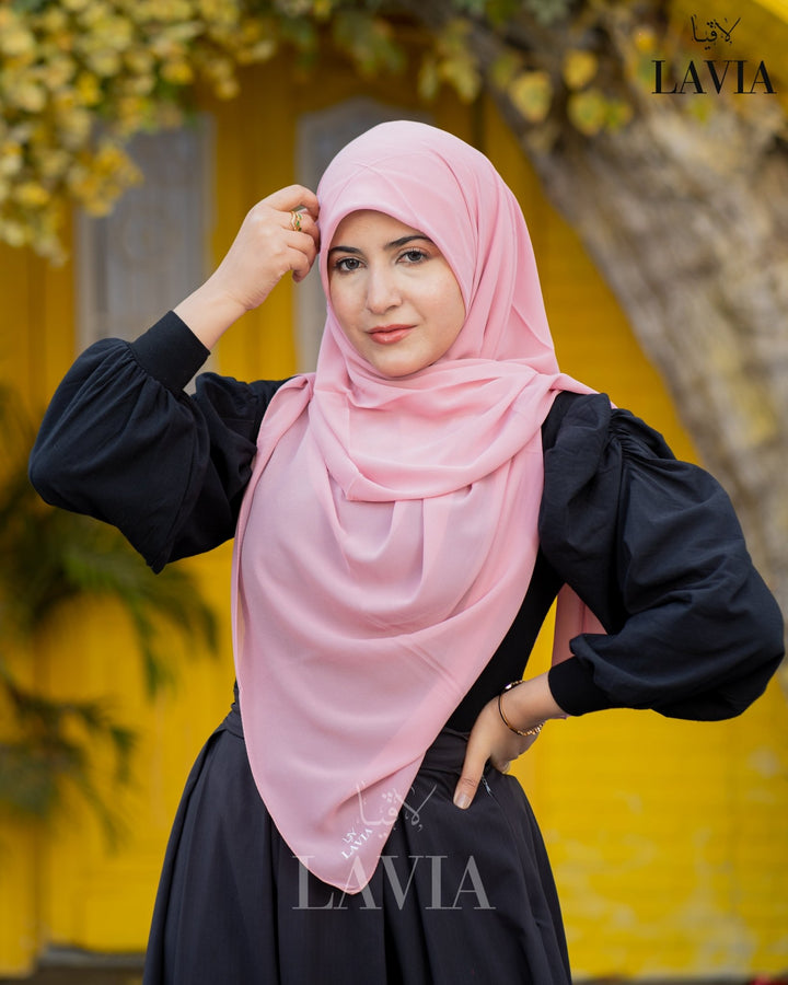 خمار ماليزي ناعم قماش جورجيت لون زهري - Lavia