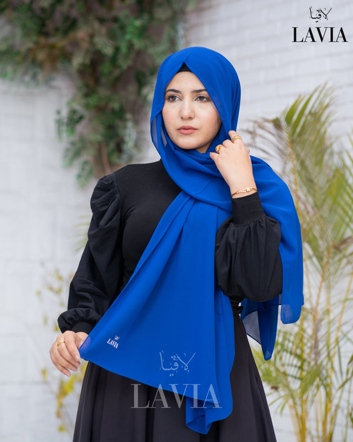شال جورجيت لون ازرق نيلي - Lavia