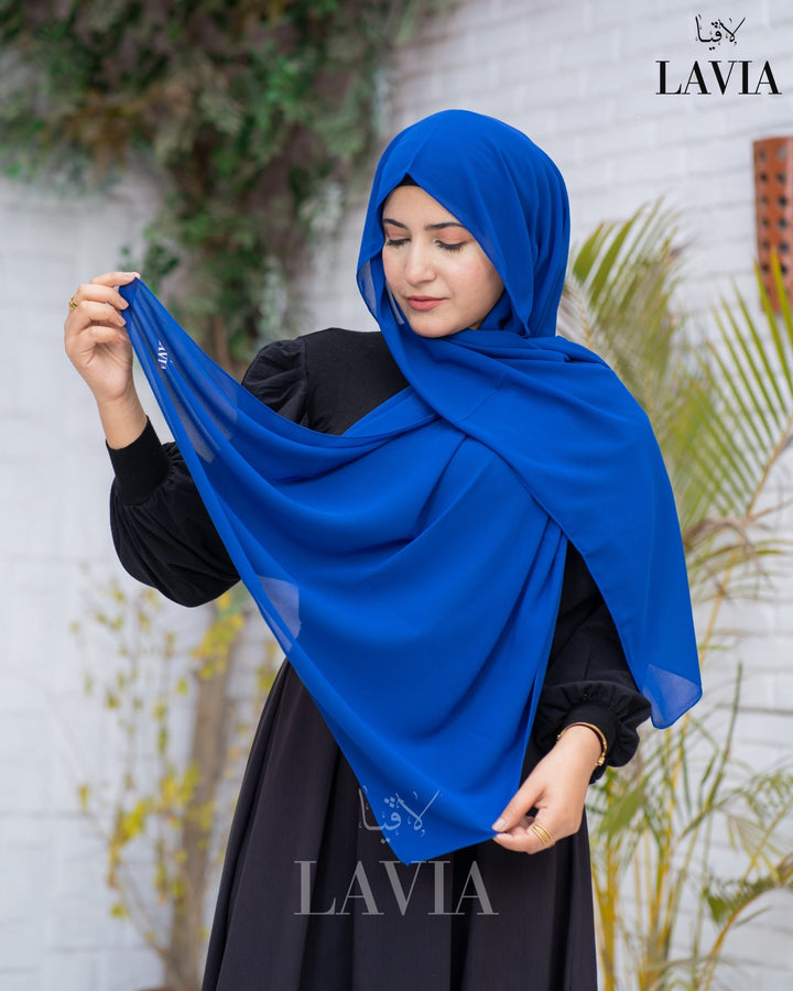 شال جورجيت لون ازرق نيلي - Lavia