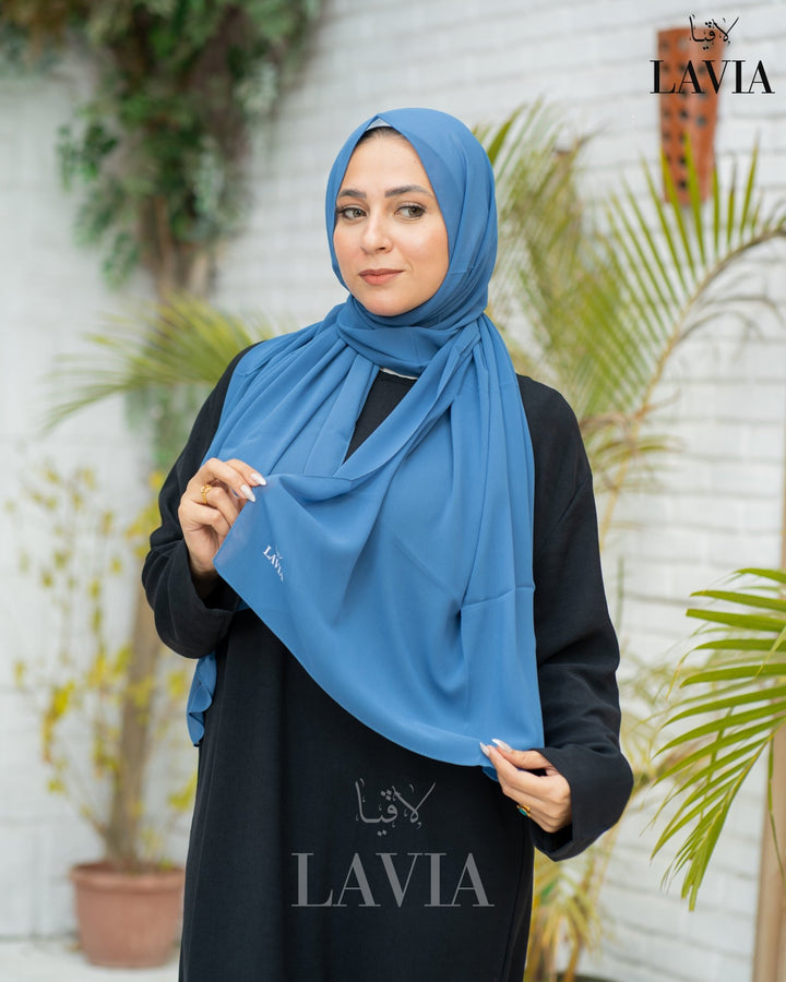 شال جورجيت لون ازرق سماوي غامق - Lavia