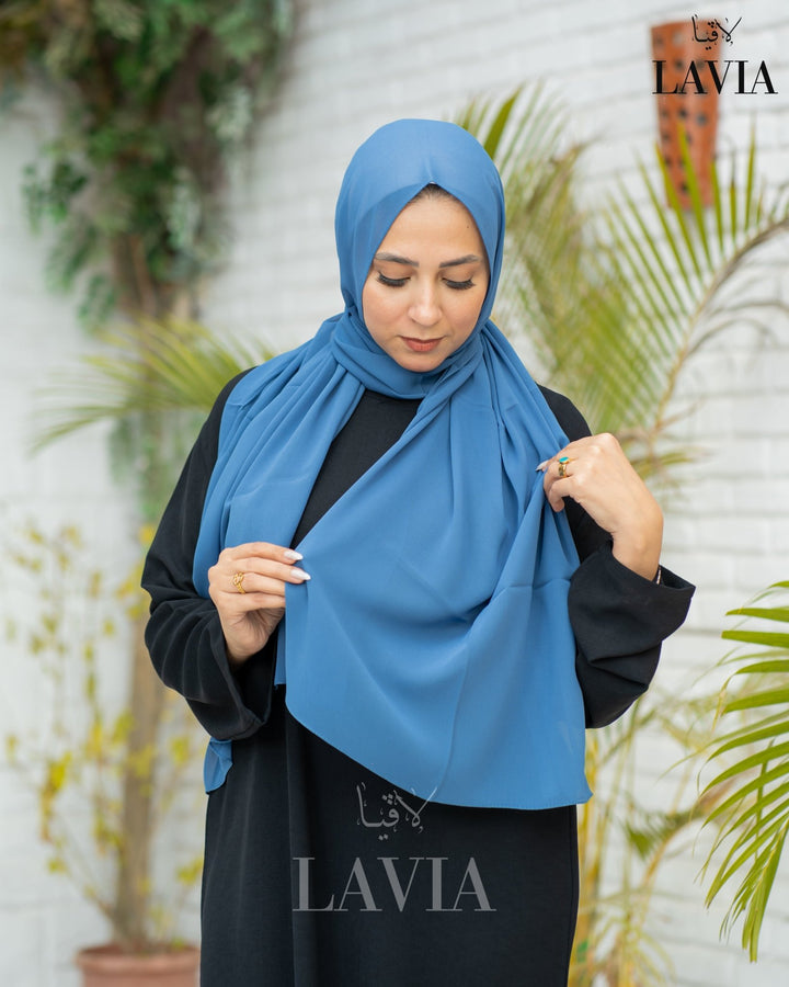 شال جورجيت لون ازرق سماوي غامق - Lavia