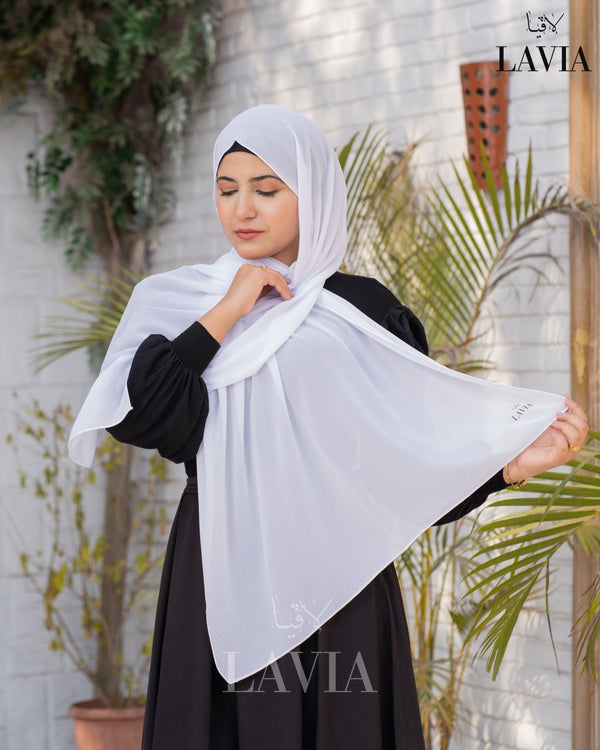 شال جورجيت مستطيل لون أبيض - Lavia