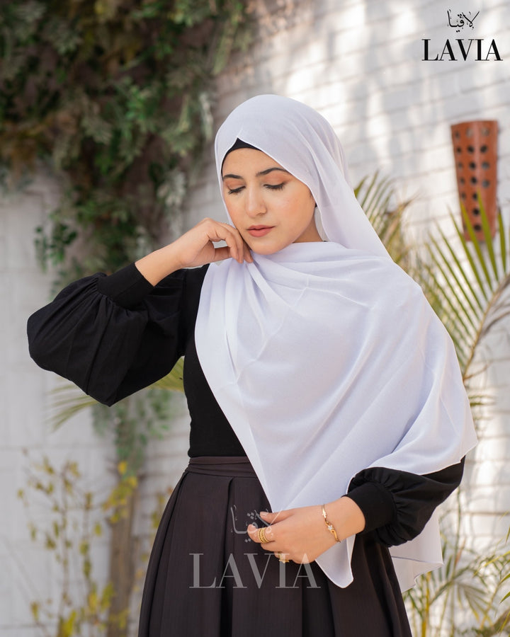 شال جورجيت مستطيل لون أبيض - Lavia