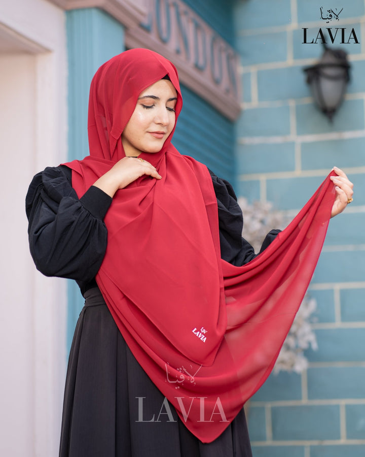 شال جورجيت مستطيل لون احمر - Lavia