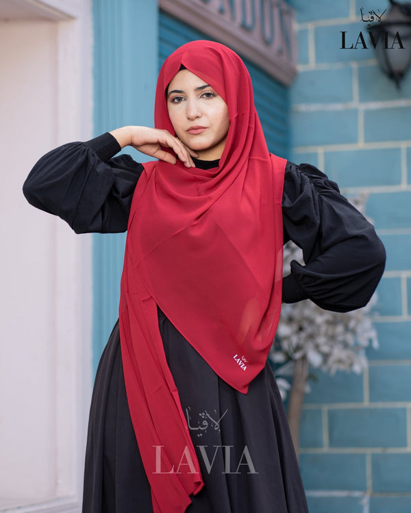 شال جورجيت مستطيل لون احمر - Lavia