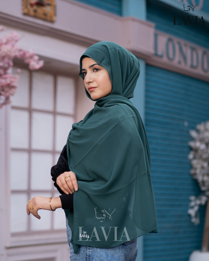 شال جورجيت مستطيل لون اخضر غامق - Lavia