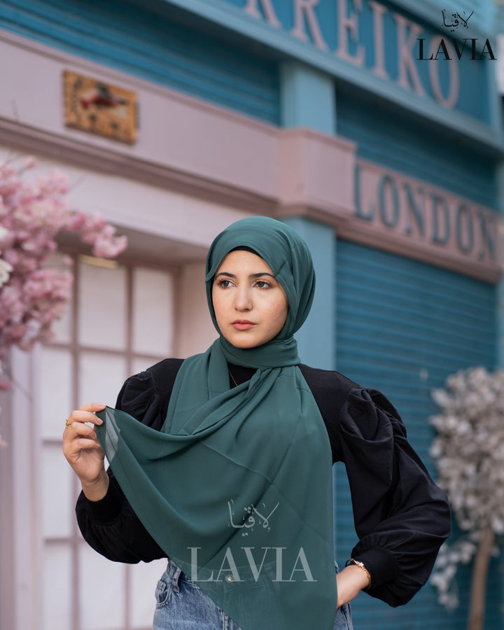 شال جورجيت مستطيل لون اخضر غامق - Lavia