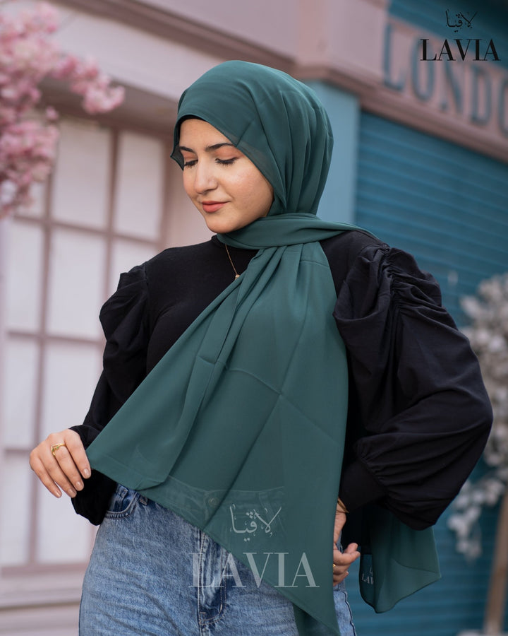 شال جورجيت مستطيل لون اخضر غامق - Lavia