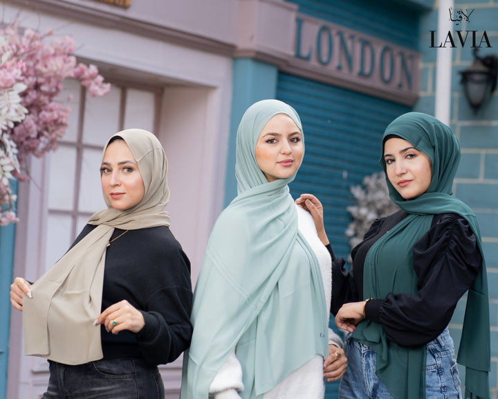 شال جورجيت مستطيل لون اخضر غامق - Lavia