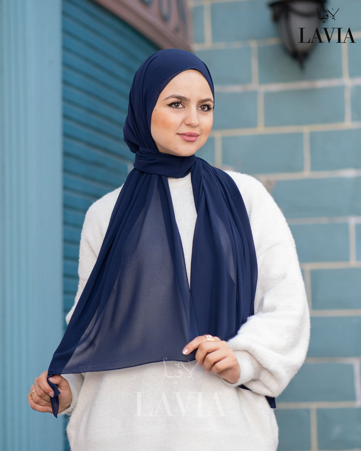 شال جورجيت مستطيل لون كحلي - Lavia