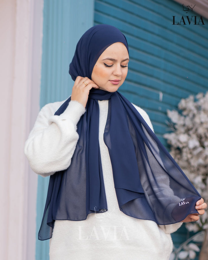 شال جورجيت مستطيل لون كحلي - Lavia