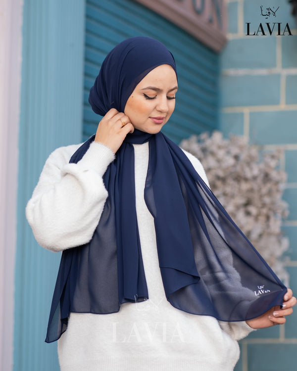 شال جورجيت مستطيل لون كحلي - Lavia