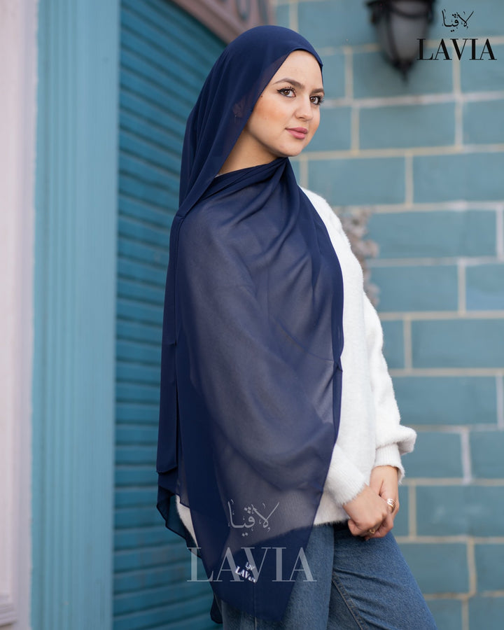 شال جورجيت مستطيل لون كحلي - Lavia