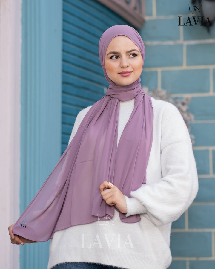 شال جورجيت مستطيل لون ليلكي - Lavia