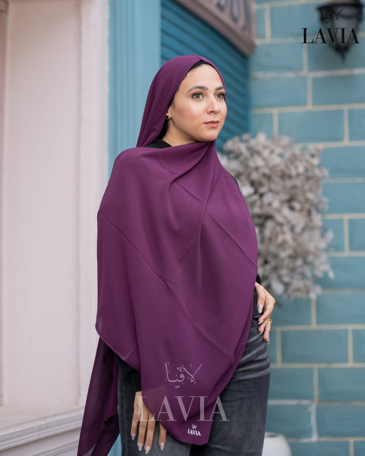 شال جورجيت مستطيل لون ليلكي غامق - Lavia