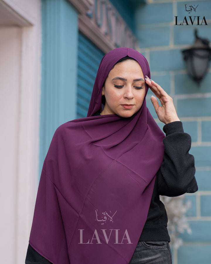 شال جورجيت مستطيل لون ليلكي غامق - Lavia