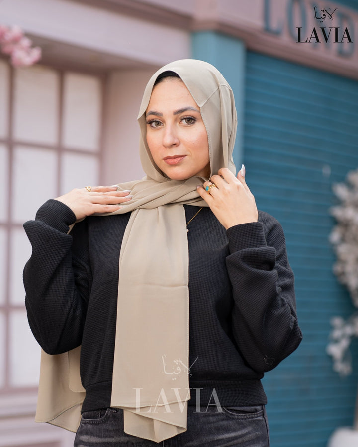 شال جورجيت مستطيل لون طحيني - Lavia