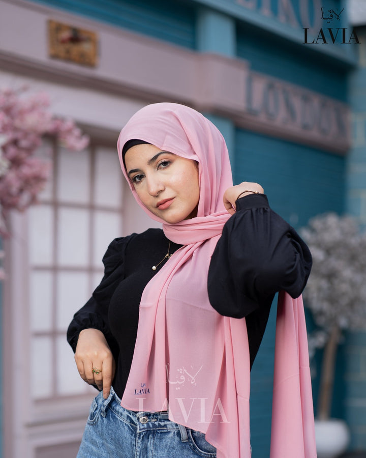شال جورجيت مستطيل لون زهر فاتح - Lavia